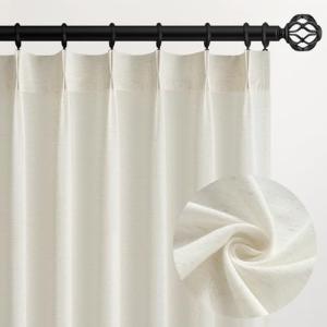 Topfinel Pinch Pleated Curtains 90 Inches Long 2 Panels Set,Natural Cream Semi Sheer Cotton Blend Fabric Aesthetic Advanced Curtain Drapes for Living Room Bedroom,40x90 inch Length