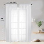 OWENIE White Sheer Curtains 84 inches Long 2 Panels Set, Sheer White Curtains for Living Room/Bedroom, Rod Pocket Voile Sheer Curtain Drapes, 2pcs, Each 42" W x 84" L