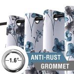 H.VERSAILTEX 100% Blackout Curtains 63 inch Length 2 Panels Set Cattleya Floral Printed Drapes Leah Floral Thermal Curtains for Bedroom with Black Liner Sound Proof Curtains, Grey and Blue