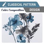 H.VERSAILTEX 100% Blackout Curtains 63 inch Length 2 Panels Set Cattleya Floral Printed Drapes Leah Floral Thermal Curtains for Bedroom with Black Liner Sound Proof Curtains, Grey and Blue