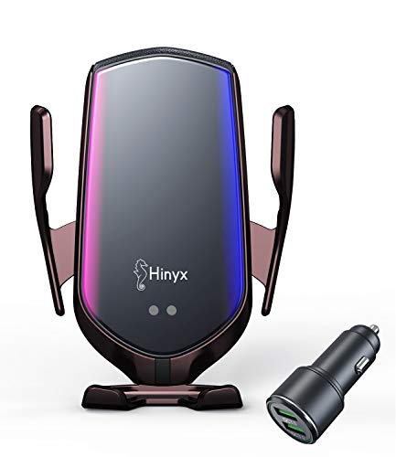 Hinyx Wireless Car Charger - 2 in 1 Qi 15W Fast Wireless Auto-Clamp Charge Car Air Vent Mount Phone Holder for Apple iPhone 13 Pro Max/12 Pro/8/8 Plus/XS/Max/XR/Samsung Galaxy S9/S9+/S8/S8+/S7+/Note 8
