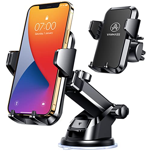 VANMASS Car Phone Holder Mount【Top-notch Luxury】 Universal Mobile Phone Holder for Car Dashboard Windscreen Vent Stand Automobile Cradle Van Accessories for iPhone 14 13 12 11 Pro Max Samsung, Black