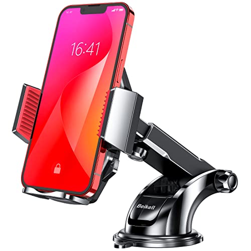 Beikell Car Phone Holder, Adjustable Car Phone Mount Cradle 360° Rotation - Phone Holder for Car with One Button Release and Strong Sticky Gel Pad for Mobile Phones from 4.7 to 6.7 inches-Red