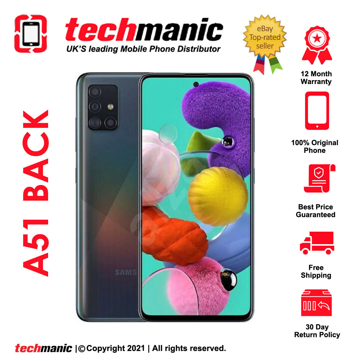 Samsung Galaxy A51 Mobile Phone; Sim Free Smartphone - Prism Crush Black, (UK Version)