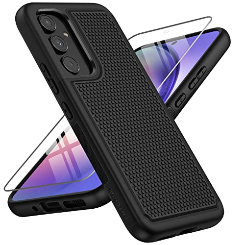 FNTCASE for Samsung A54 Phone Case: Dual Layer Shockproof Drop Protection Case - 360 Military Grade Protective Mobile Cover Rugged Matte Heavy Duty Slim TPU Aesthetic Cases Black