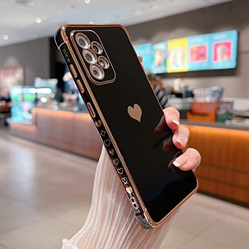 Compatible with Samsung Galaxy A13 4G Case,Love Heart Pattern Electroplated Design Soft TPU Shockproof Protective Phone Case Full Camera Lens Protection Cover for Samsung Galaxy A13 4G-Black