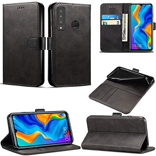 Huawei P30 Lite Case, Leather Wallet with Flip Cover, Credit Card Pockets and Stand Compatible with Huawei P30 Lite (Black)