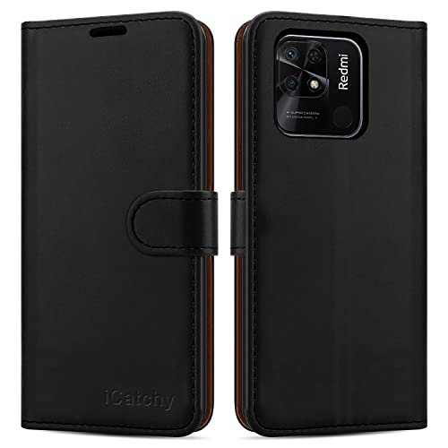iCatchy Xiaomi Redmi 10C Phone Case [Black] –Wallet Cover for Xiaomi Redmi 10C, Book Flip Folio Stand View, Slim Design| Mobile Phone Accessories