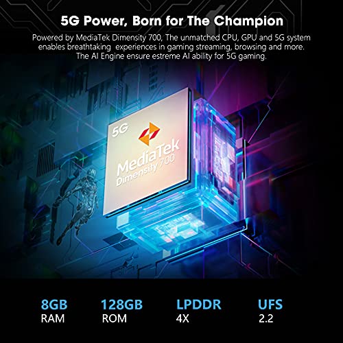5G Rugged Phone, Blackview BL5000 Dimensity 700 Octa-Core Pro Gaming System, 8GB+128GB, 1080*2300 6.36’’ FHD+, 16MP+12MP, 30W Fast Charging, Android Rugged Phone, 5G Dual SIM, Fingerprint, NFC - Black