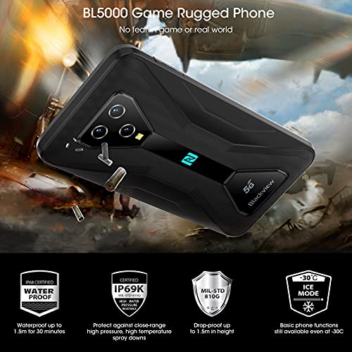 5G Rugged Phone, Blackview BL5000 Dimensity 700 Octa-Core Pro Gaming System, 8GB+128GB, 1080*2300 6.36’’ FHD+, 16MP+12MP, 30W Fast Charging, Android Rugged Phone, 5G Dual SIM, Fingerprint, NFC - Black
