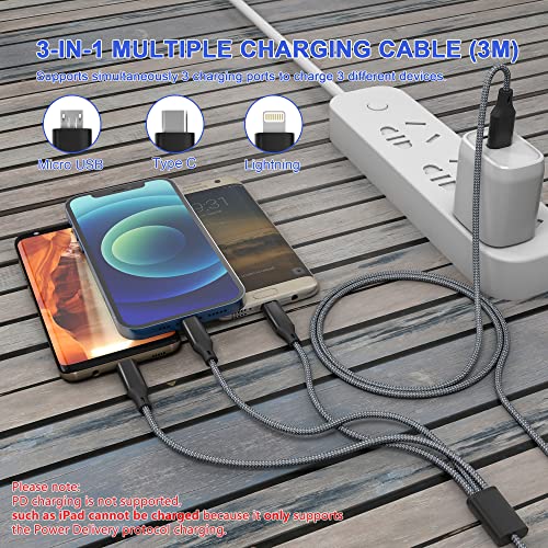 3-in-1 Nylon Braided Multi Charging Cable for Smartphones