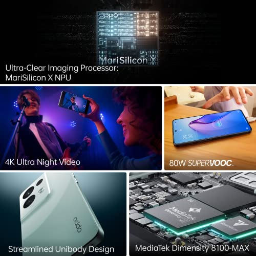 OPPO Reno8 Pro Smartphone, MediaTek Dimensity 8100-MAX 5G, 6.7 120Hz AMOLED screen, 50MP + 8MP + 2MP rear camera, 32MP front camera, RAM 8GB + ROM 256GB, 4500mAh 80W Supervooc, Glazed Black