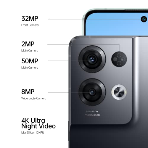 OPPO Reno8 Pro Smartphone, MediaTek Dimensity 8100-MAX 5G, 6.7 120Hz AMOLED screen, 50MP + 8MP + 2MP rear camera, 32MP front camera, RAM 8GB + ROM 256GB, 4500mAh 80W Supervooc, Glazed Black