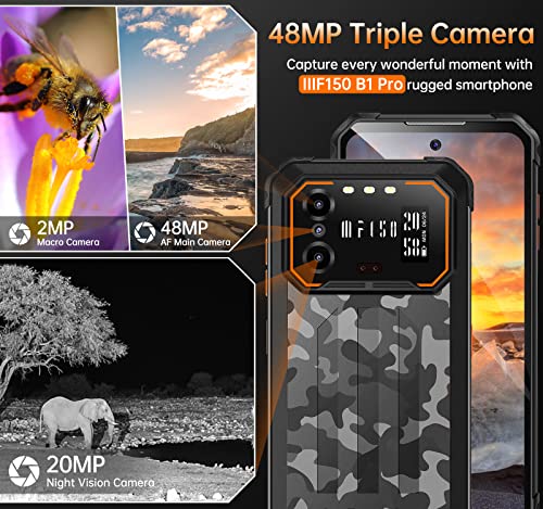 IIIF150 B1 Pro Rugged Smartphone [10000mAh], 12GB+128GB/1TB Rugged Mobile Phones, 6.5" FHD+, 48MP+20MP Night Vision Android 12 Phone Unlocked, IP68/IP69K Unbreakable Waterproof Phone, 4G Dual SIM, NFC