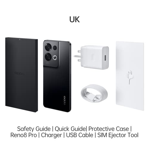 OPPO Reno8 Pro Smartphone, MediaTek Dimensity 8100-MAX 5G, 6.7 120Hz AMOLED screen, 50MP + 8MP + 2MP rear camera, 32MP front camera, RAM 8GB + ROM 256GB, 4500mAh 80W Supervooc, Glazed Black