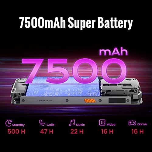HOTWAV Cyber 9 Pro Outdoor Unlocked Smartphone, 8G + 128GB Android 11 IP68/IP69K Waterproof Robust Mobile Phone, 7500mAh Battery, 6.3 Inch 48MP Triple Camera 4G Smartphone (Gray)