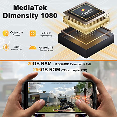 DOOGEE V MAX (2023) 5G Rugged Smartphone, 22000mAh, 20GB+256GB/TF 2TB Dimensity 1080 Rugged Phone, 6.6'' FHD+ 120Hz Display, 108MP+20MP Night Vision Camera, Android 12 IP68 Waterproof Mobile Phone,NFC