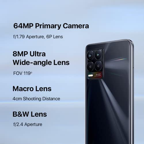 realme 8, 6+128GB, Punk Black, Sim Free Unlocked Smartphone, 6.4” AMOLED Screen, 64MP AI Quad Camera, Massive 5000mAh Battery + UK Warranty