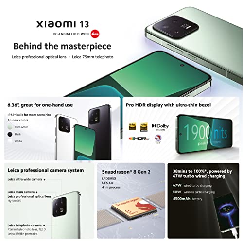 Xiaomi 13 Black 8GB RAM 256GB ROM, Pro HDR display with ultra-thin bezel (UK Version with 2 year warranty)