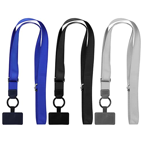 Molain Phone Lanyards for Around the Neck, Universal Cell Phone Lanyard Crossbody, Adjustable Mobile Phone Straps, Nylon Patch Phone Neck Strap Compatible with All Smartphones (3 Pcs, Black+Blue+Gray)