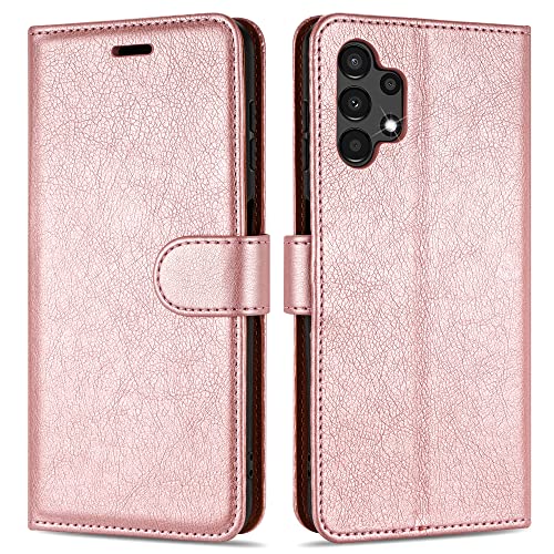 Case Collection for Samsung Galaxy A13 Phone - Premium Leather Folio Flip Cover | Magnetic Closure | Kickstand | Money and Card Holder Wallet | Compatible with Samsung A13 Case Rose Gold