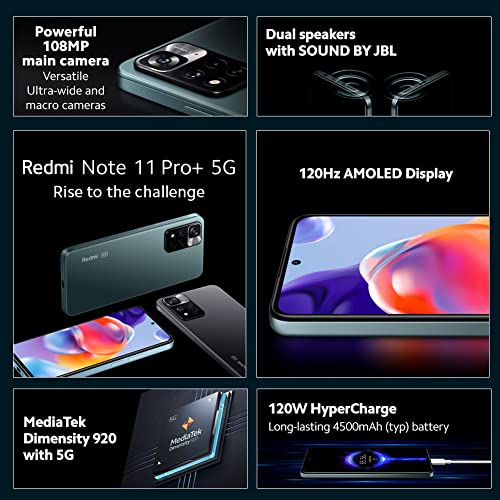Xiaomi Redmi Note 11 Pro+ 5G - 6+128GB, 6.67” 120Hz FHD+ AMOLED DotDisplay, MediaTek Dimensity 920, 108MP pro-grade camera, 120W HyperCharge, Graphite Gray (UK Version + 2 Years Warranty)