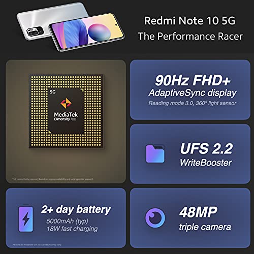 Xiaomi Redmi Note 10 5G - Smartphone 4GB+64GB, 90Hz 6.5” DotDisplay, MediaTek Dimensity 700 5G, 48MP+2MP+2MP Triple Camera, 5000mAh, Graphite Gray (UK Version+2 Year Warranty)