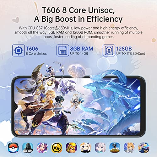 OSCAL Mobile Phones SIM Free Unlocked, C80 8GB+128GB/SD 1TB Android 12 Phone, 50MP+8MP Camera, 90Hz 6.517 HD+ Display, 5180mAh, 18W Fast Charging, Fingerprint Face ID, 4G Dual SIM Smartphone (Blue)
