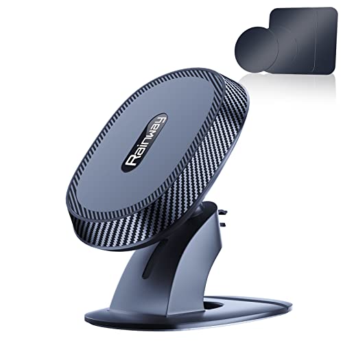 Magnetic Phone Car Mount with Bendable Base, 360° Rotation Dashboard Magnetic Car Phone Holder with 6 N52 Magnets & 4 Metal Plates, Universal Car Phone Mount Compatible with iPhone Samsung Oneplus etc
