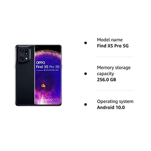 OPPO Find X5 Pro 5G, Snapdragon 8 Gen 1, 6.7'' AMOLED WQHD+ 120Hz, 50MP dual primary cameras, 4K Ultra Night Video, 12GB + 256GB, 5000mAh 80W Supervooc, IP68, Glaze Black (Renewed)