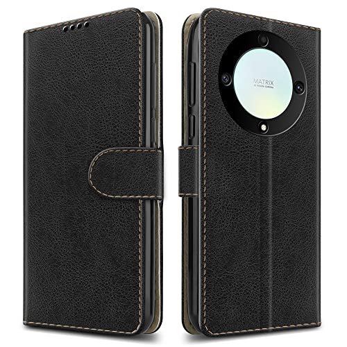 PIXFAB For Honor Magic 5 Lite 5G Leather Phone Case, Magnetic Closure Full Protection Book Folio Design, Wallet Case Cover [Card Slots] and [Kickstand] For Honor Magic 5 Lite 5G - Black