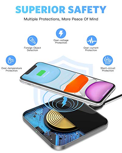 AGPTEK Wireless Charger, Qi-Certified 15W Max Fast Wireless Charging Pad for iPhone 14/13/12/12 Pro/11/11 Pro Max/XS Max/XR/XS/X/8, for Samsung Galaxy S22/S20/S10, AirPods Pro, Black (No AC Adapter)