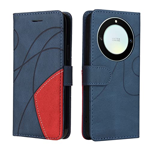 Wuhaizher Honor Magic 5 Lite Case Geometric, Shockproof Wallet Case PU Leather with Card Slots Folding Stand Magnetic Scratchproof Protect Flip Cover for Honor Magic 5 Lite Phone Cases, Blue