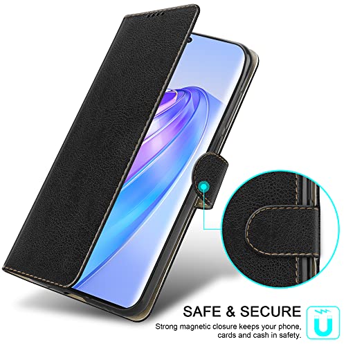 PIXFAB For Honor Magic 5 Lite 5G Leather Phone Case, Magnetic Closure Full Protection Book Folio Design, Wallet Case Cover [Card Slots] and [Kickstand] For Honor Magic 5 Lite 5G - Black