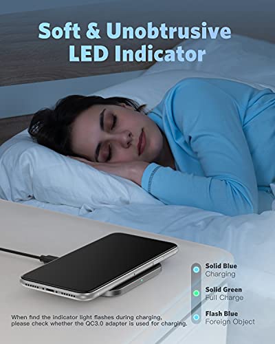 AGPTEK Wireless Charger, Qi-Certified 15W Max Fast Wireless Charging Pad for iPhone 14/13/12/12 Pro/11/11 Pro Max/XS Max/XR/XS/X/8, for Samsung Galaxy S22/S20/S10, AirPods Pro, Black (No AC Adapter)