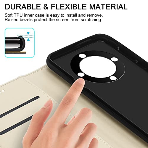 PIXFAB For Honor Magic 5 Lite 5G Leather Phone Case, Magnetic Closure Full Protection Book Folio Design, Wallet Case Cover [Card Slots] and [Kickstand] For Honor Magic 5 Lite 5G - Black