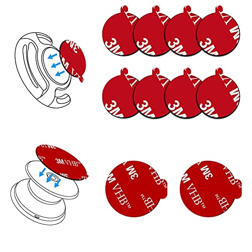volport 10 Pack 3M Sticky Adhesive Replacement Compatible with Socket Mount Base, VHB Sticker Pads for Car Magnetic Phone Holder and 2 pcs 1.38 Inches Double Sided Tape for Collapsible Grip & Stand