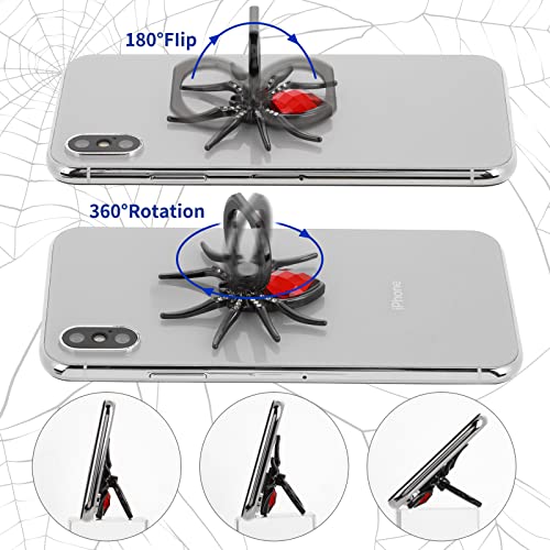 cobee Spider Cell Phone Ring Holders, 2 Pcs Metal Spider Phone Finger Kickstand with Crystal Stone Cool Reptiles Hand Phone Grips with Knob Loop 180°/360° Rotation Phone Ring Stands(Blue+Red)