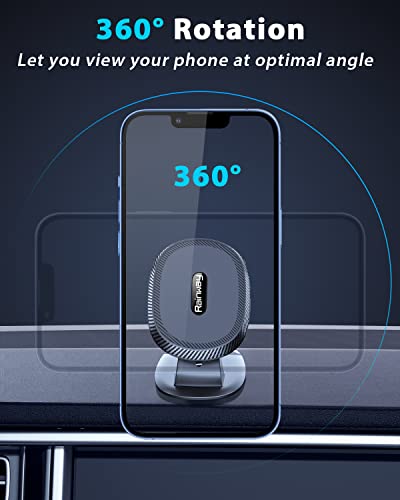 Magnetic Phone Car Mount with Bendable Base, 360° Rotation Dashboard Magnetic Car Phone Holder with 6 N52 Magnets & 4 Metal Plates, Universal Car Phone Mount Compatible with iPhone Samsung Oneplus etc