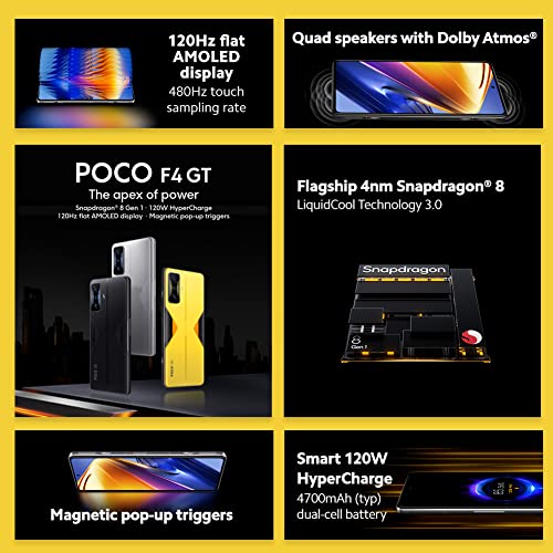POCO F4 GT 5G - Smartphone 12+256GB, 6.67” 120Hz E4 AMOLED Display, Snapdragon 8 Gen 1, 64MP Triple Camera, 4700mAh, 120W HyperCharge, Stealth Black (UK Version + 2 Years Warranty)