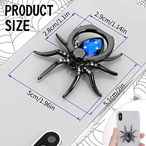 cobee Spider Cell Phone Ring Holders, 2 Pcs Metal Spider Phone Finger Kickstand with Crystal Stone Cool Reptiles Hand Phone Grips with Knob Loop 180°/360° Rotation Phone Ring Stands(Blue+Red)