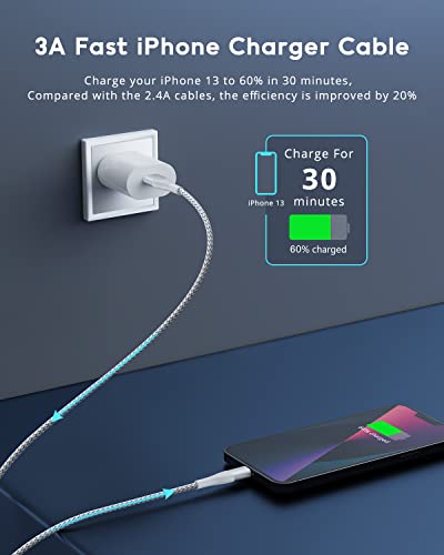 iPhone Charger Cable 1m Fast Charge, 3Pack 1M iPhone Charging Cables MFi Certified Lightning Cable Braided USB iPhone Charger Lead Cable for iPhone 13 12 11 Pro Max 12 mini XR XS 8 7 Plus 6s 6 SE,iPad