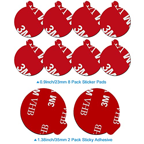 volport 10 Pack 3M Sticky Adhesive Replacement Compatible with Socket Mount Base, VHB Sticker Pads for Car Magnetic Phone Holder and 2 pcs 1.38 Inches Double Sided Tape for Collapsible Grip & Stand