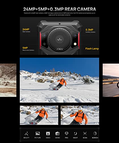 FOSSIBOT 10600mAh Battery Rugged Smartphone F101, 3.5W Max Loud Speaker, 24MP Triple Camera, IP68 Waterproof Mobile Phone, Octa Core 4GB 64GB, Android 12, 5.45'' HD+, Dual SIM, Fingerprint, GPS Red