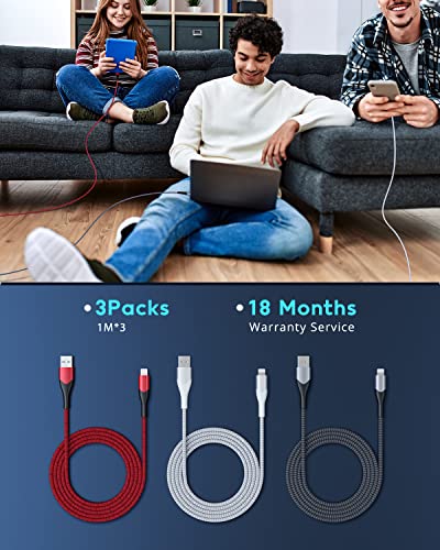 iPhone Charger Cable 1m Fast Charge, 3Pack 1M iPhone Charging Cables MFi Certified Lightning Cable Braided USB iPhone Charger Lead Cable for iPhone 13 12 11 Pro Max 12 mini XR XS 8 7 Plus 6s 6 SE,iPad