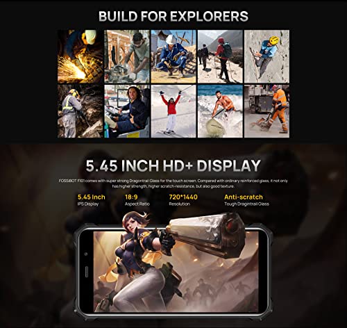 FOSSIBOT 10600mAh Battery Rugged Smartphone F101, 3.5W Max Loud Speaker, 24MP Triple Camera, IP68 Waterproof Mobile Phone, Octa Core 4GB 64GB, Android 12, 5.45'' HD+, Dual SIM, Fingerprint, GPS Red