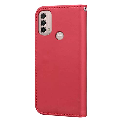 Skyhewen Motorola Moto E40 Case, Moto E30 Case, Moto E20 Case, PU Leather Flip Wallet Cute Case for Women Girls with [Kickstand] [Magnetic Clasp] [Card Holder] [Animal Pattern], Red & Cat