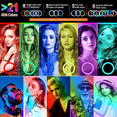 12.6'' Selfie Ring Light with Tripod Stand & Phone Holder Tall 188cm/74'', GerTong LED Circle Ringlight with Remote for Makeup YouTube Tiktok, Floor/Desk USB Halo Lamp with 40 RGB Mode 13 Brightness