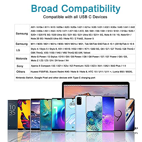 USB C Cable,[3-PACK 2M] Type C Cable Fast Charging Cable Nylon Lead Braided Charger Cable for Samsung Galaxy S10 S9 S8 S20 Fe Plus A21s A40 A41 A50 A51 A70 A71 A20e A3 A5,Huawei P30 P20,Sony Xperia