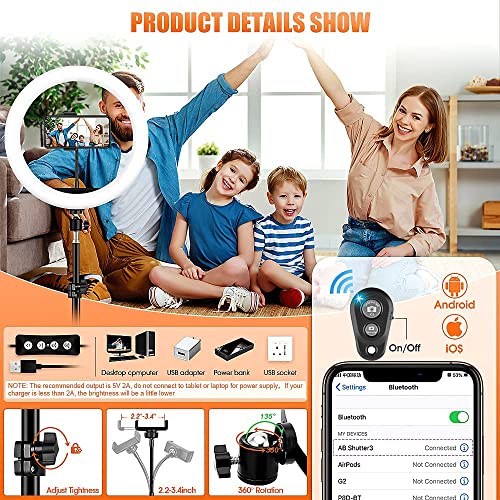 12.6'' Selfie Ring Light with Tripod Stand & Phone Holder Tall 188cm/74'', GerTong LED Circle Ringlight with Remote for Makeup YouTube Tiktok, Floor/Desk USB Halo Lamp with 40 RGB Mode 13 Brightness